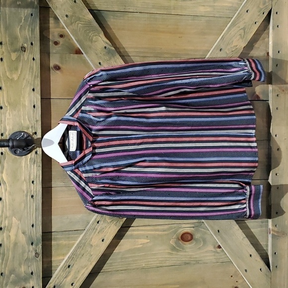Vintage Tops - VINTAGE 70S RETRO KAKI ROBERTS CALIFORNIA STRIPED BLOUSE MULTI COLOR LONG SLEEVE